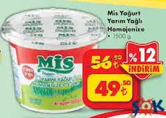 MİS YOĞURT YARIM YAĞLI HOMOJENİZE 1500 G MİS YOĞURT YARIM YAĞLI HOMOJENİZE 1500 G